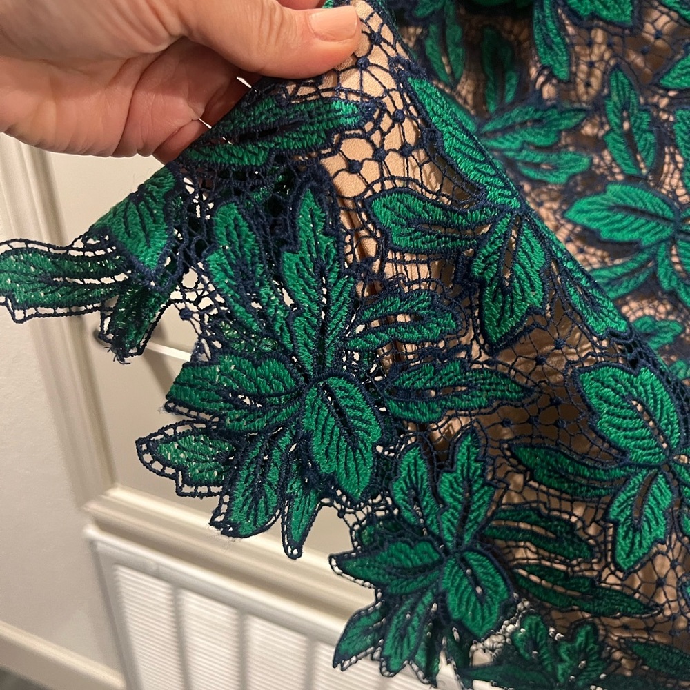 Dress the Population Lace Mini Cocktail Dress (Green/Navy) - Picture 9 of 13